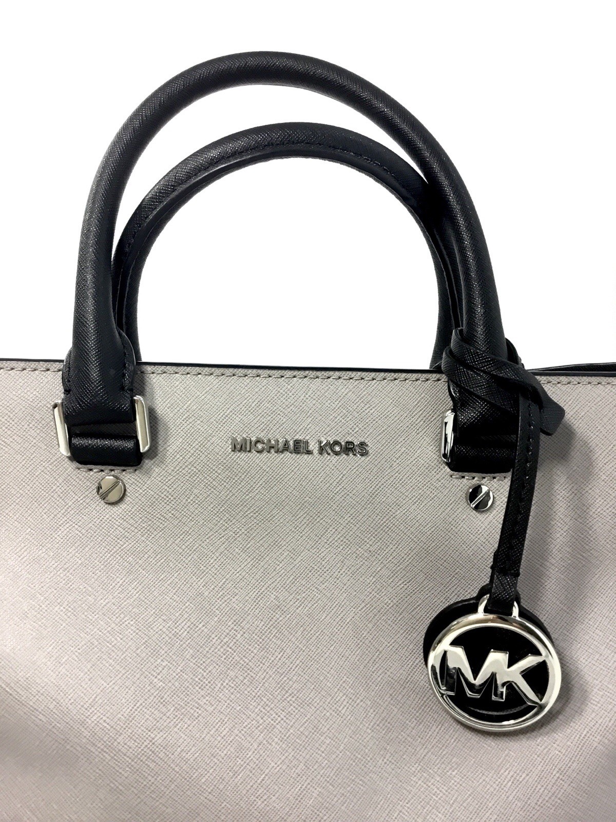 MICHAEL Michael Kors Savannah Large Satchel (Pearl Grey/Black) 30F7SS7S3T-PGBLK