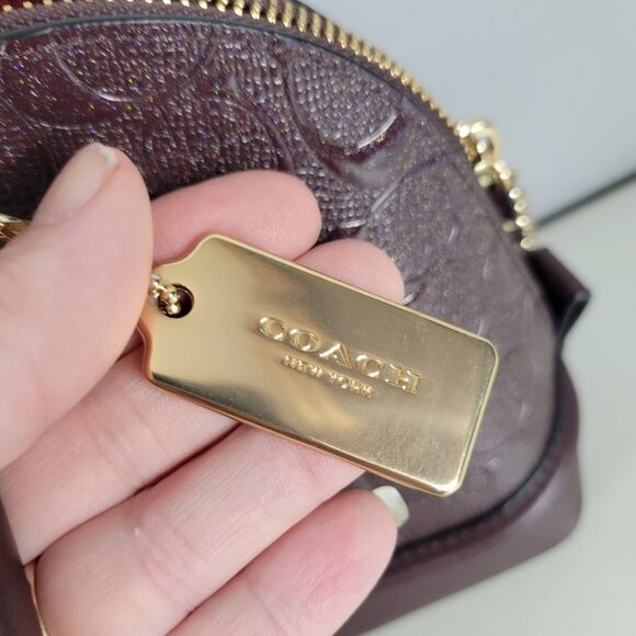 Coach Signature Debossed Patent Leather Sierra Satchel Oxblood Gold Purse Bag