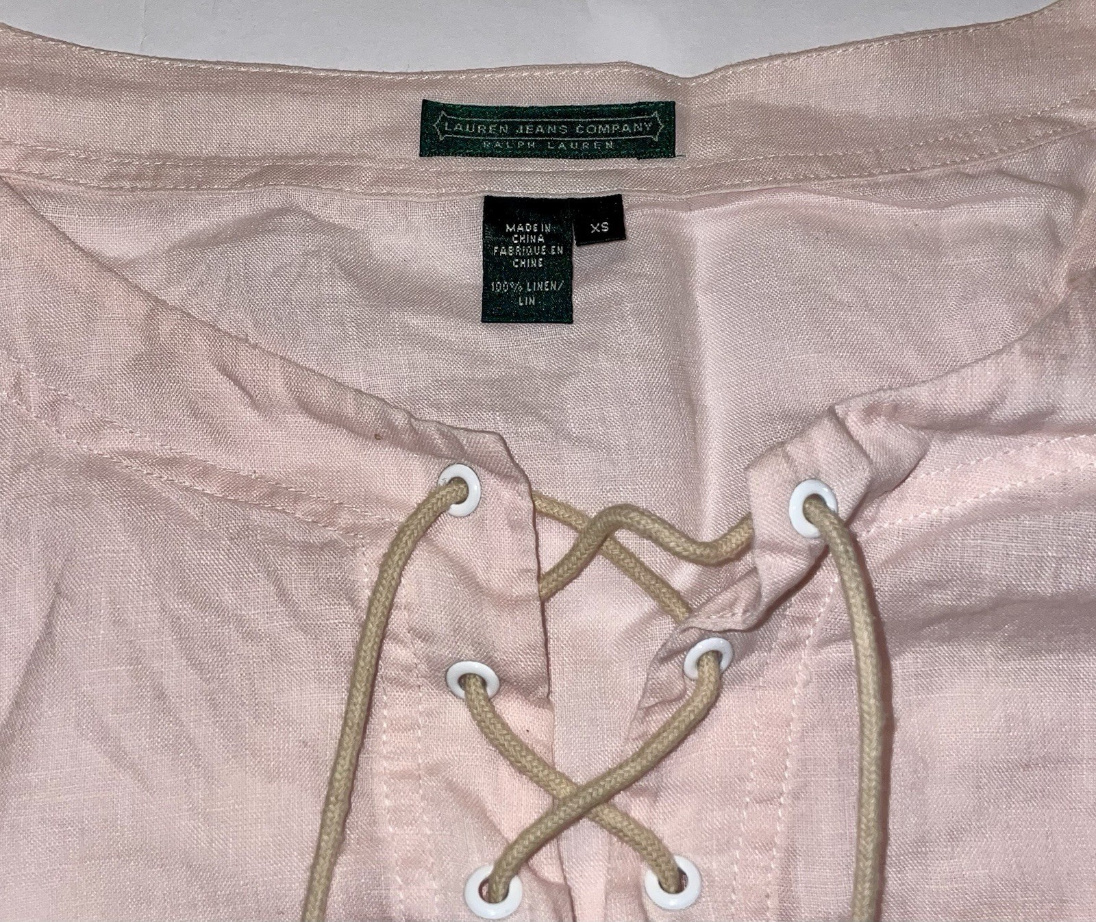 Ralph Lauren Jeans Co. Pink S/Sleeve All Linen Lace Up Tunic Shirt Top Womens•XS