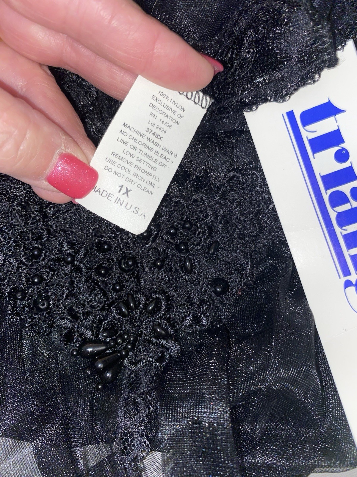 VTG NWT 1X Black Fancy Full Sheer Db Chiffon Babydoll Nightgown w Panty SET USA