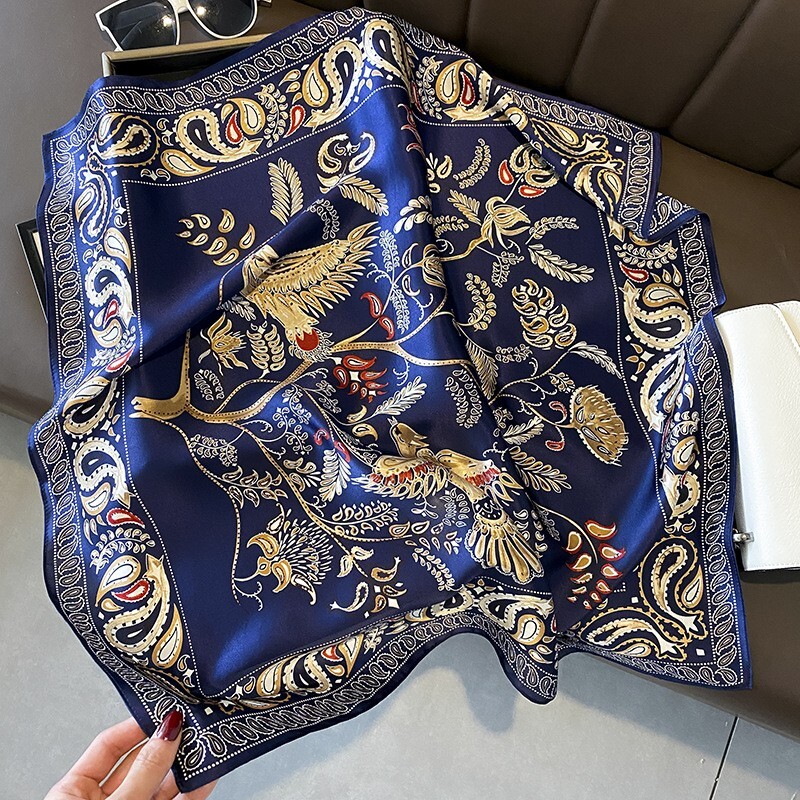 100% Mulberry Silk 27” Scarf Women Vintage Birds Flower Kerchief Square Bandana