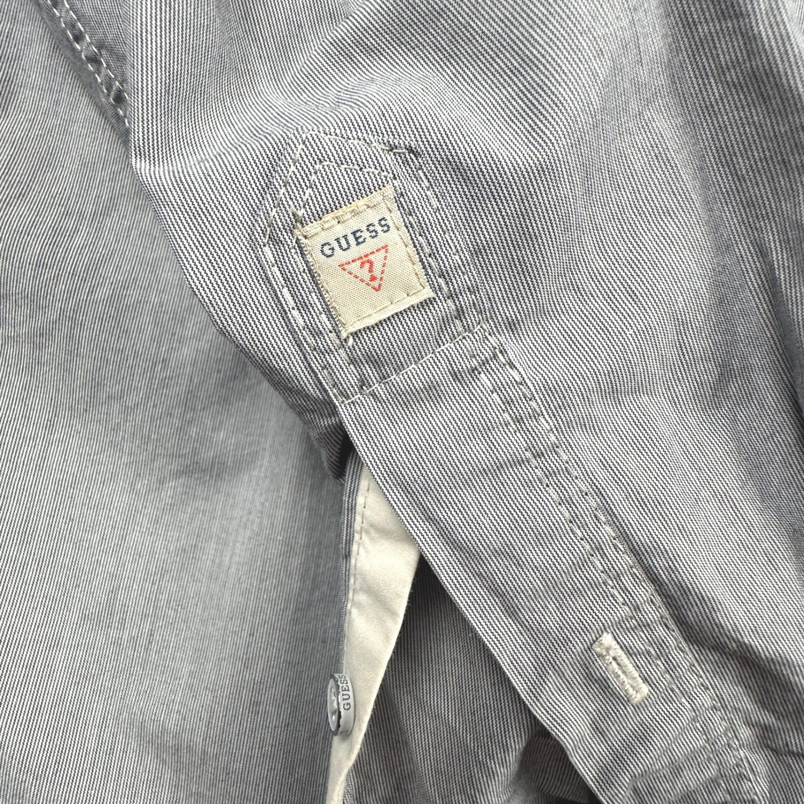 Guess Los Angeles Mens XXL Grey Pinstripe Military Button Down Shirt Epaulettes