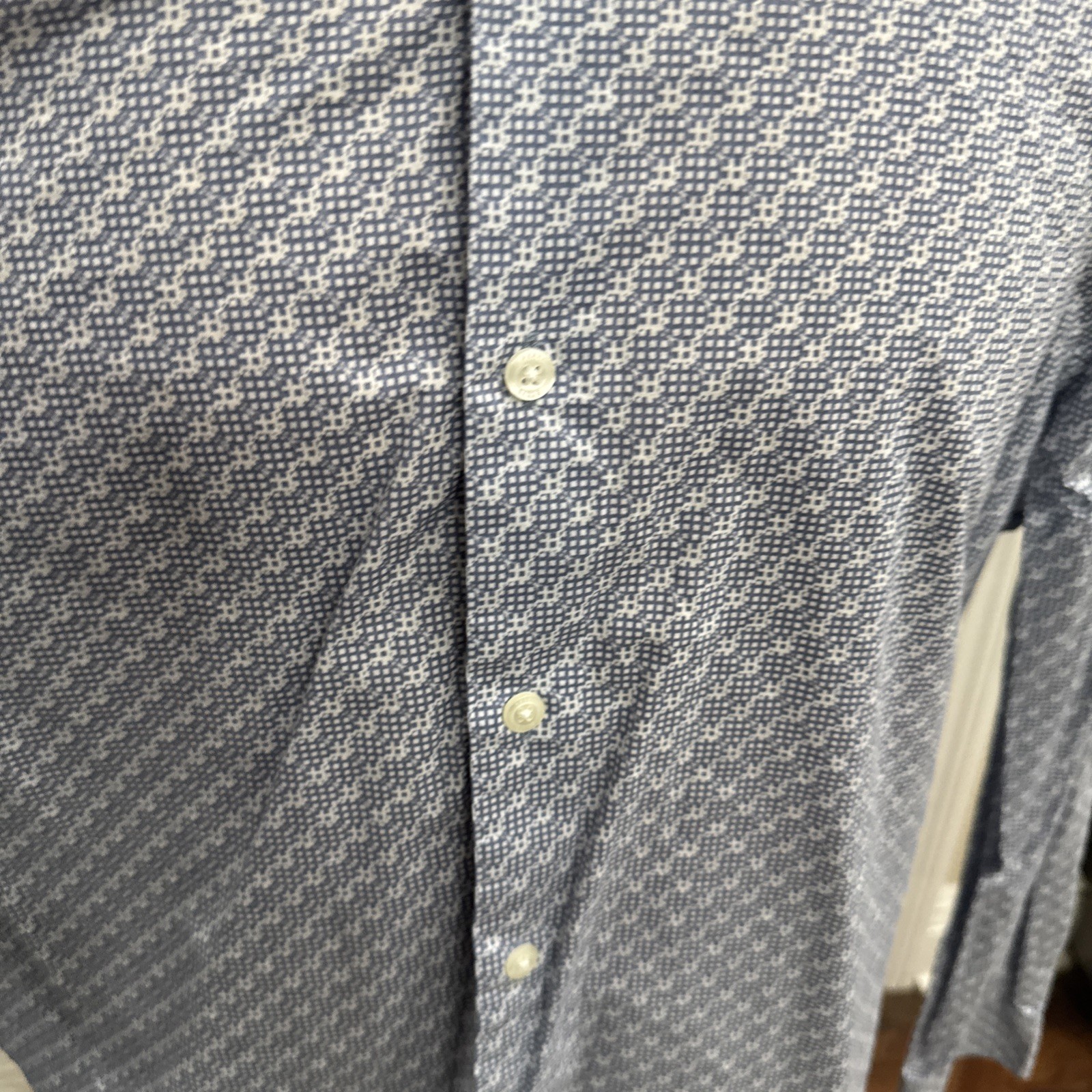 Perry Ellis Men’s 2XL Blue Geometric Stretch Long Sleeve Collared Dress Shirt
