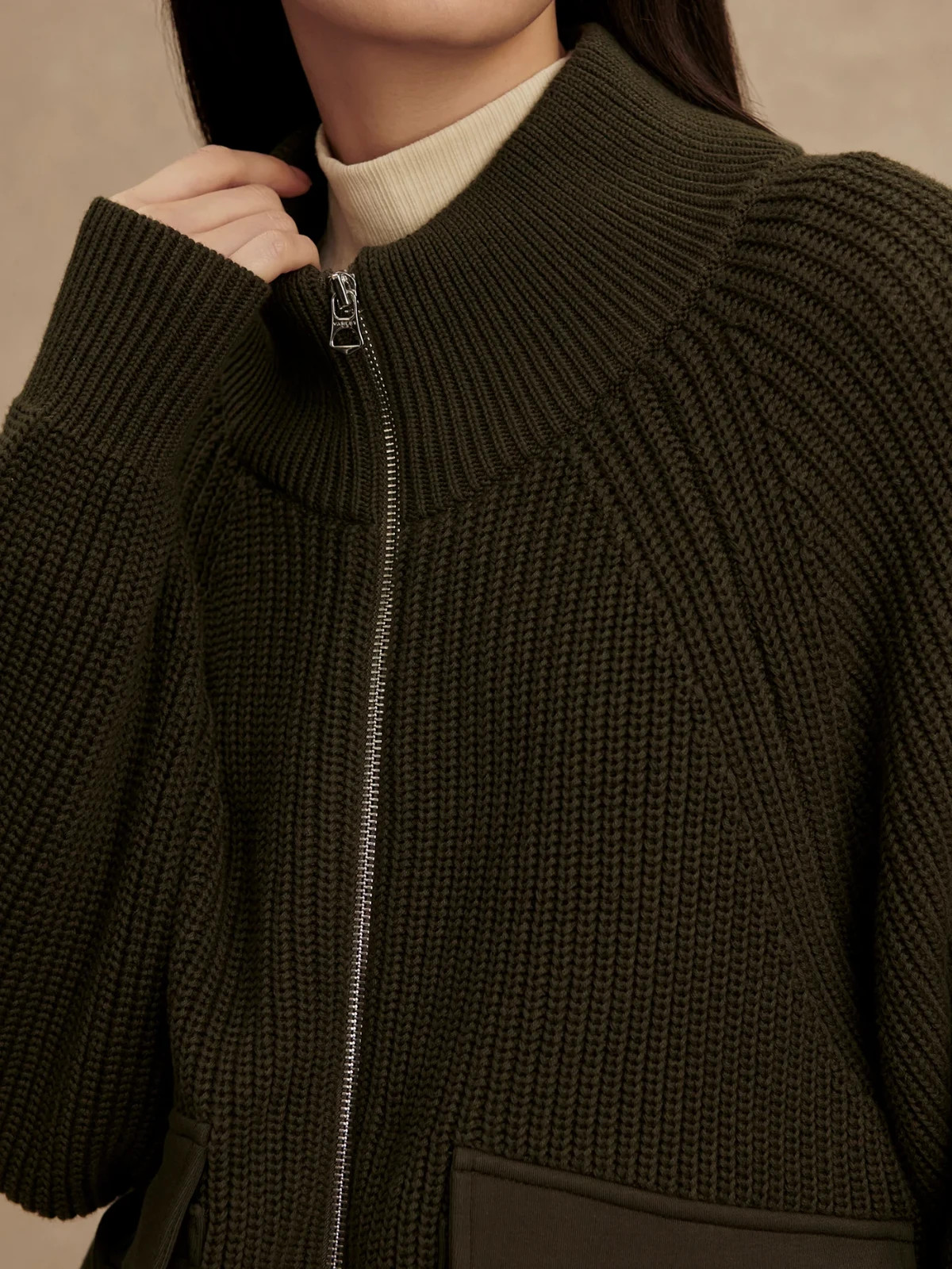 Varley Tessa Zip-Through Knit Jacket in Forest Night, Size Medium