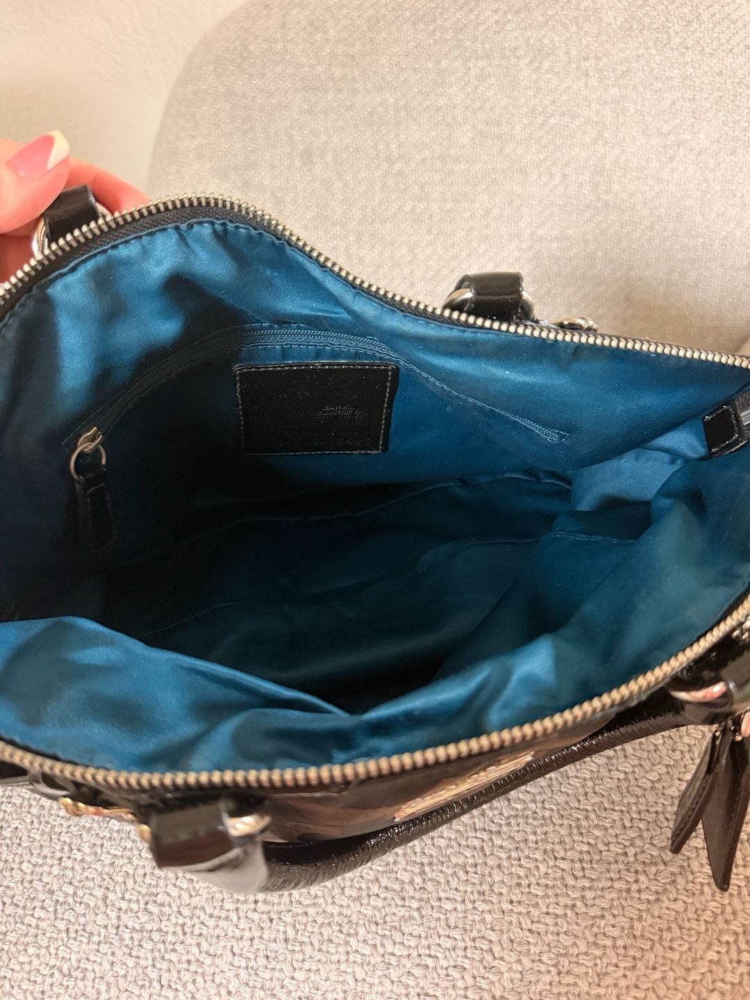 Coach Madison Black Signature Op Art Sophia Satchel with Patent Leather Trim