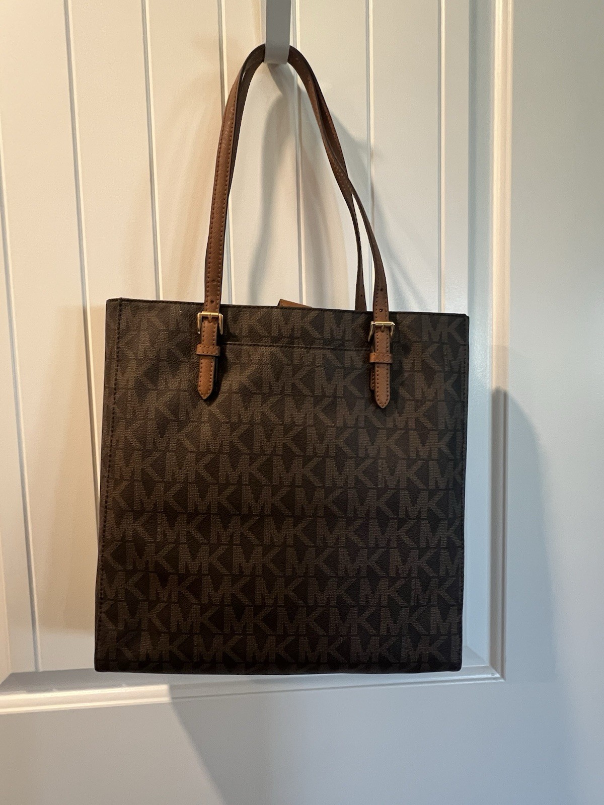 MICHAEL KORS JET SET TRAVEL BROWN LARGE NS PVC LOGO TOTE,SHOULDER HAND BAG NWT