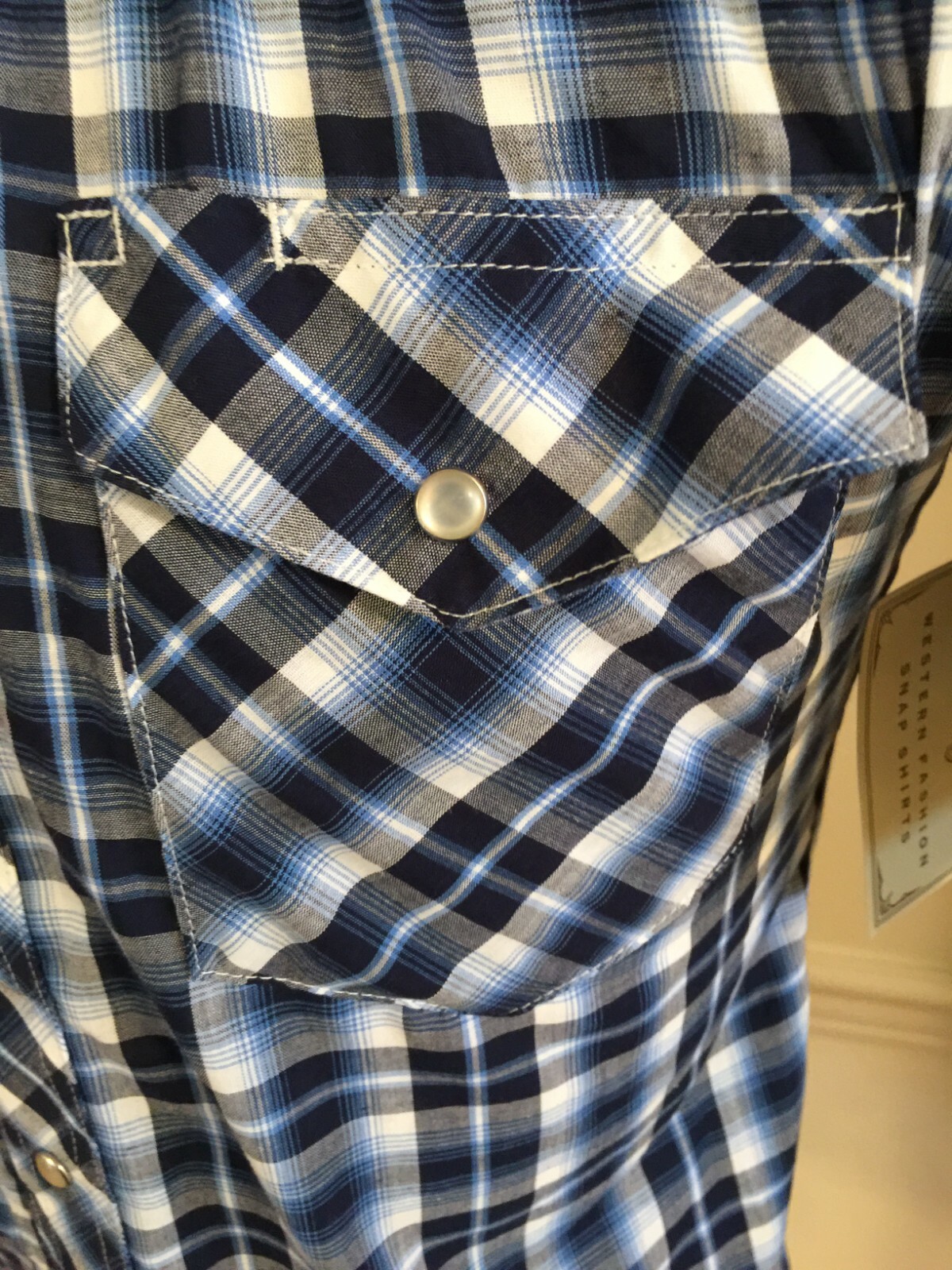 NWT Men Wrangler Easy Care SNAP Short Sleeve S/S Shirt Cotton Blend Blue Plaid S