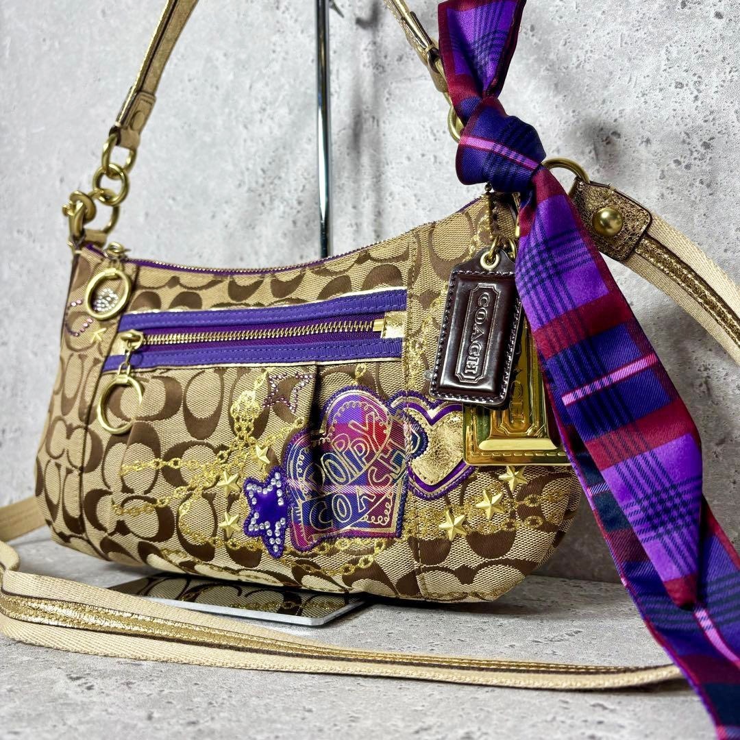 COACH Poppy Signature One Shoulder Bag 2Way Crossbody Charm Y2K Women [LS]