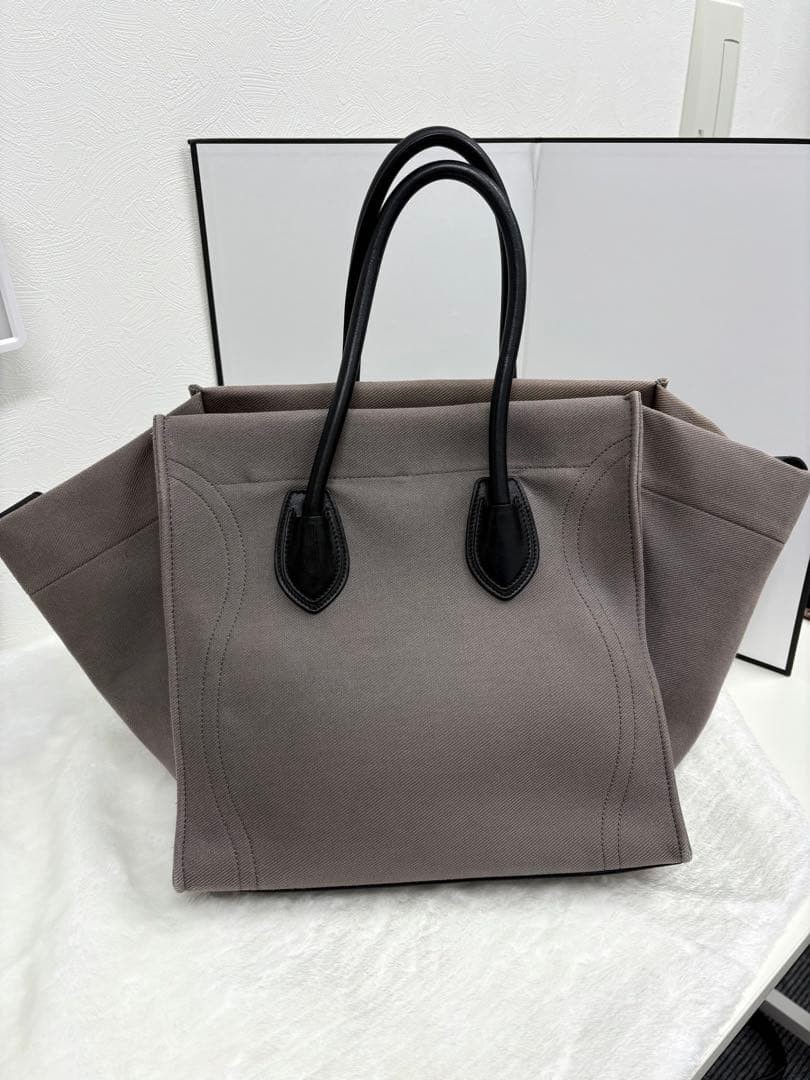 CELINE Luggage Phantom Tote Large Dark Gray Denim Leather Auth Cleaned Bag