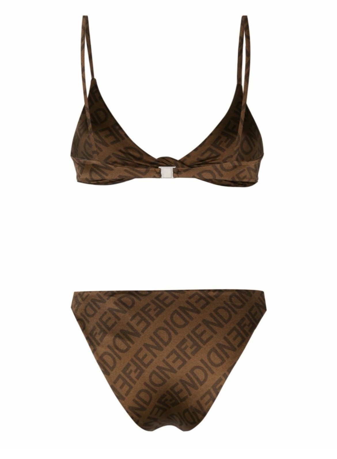 FENDI FF Logo Print Brown Bikini Set