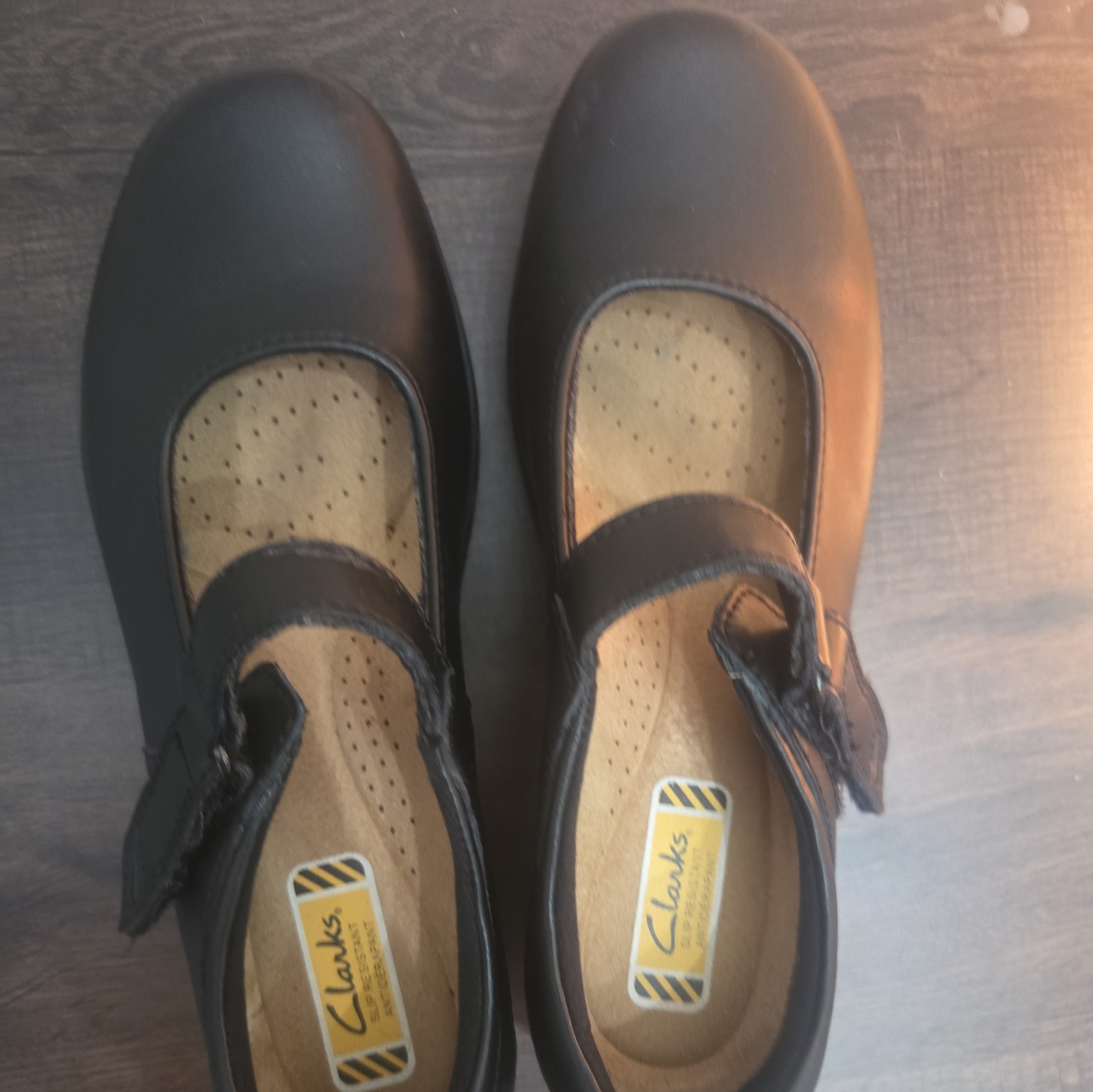 Clarks Womens 6.5 Talene Ave Black Leather Non Slip Mary Jane Shoes