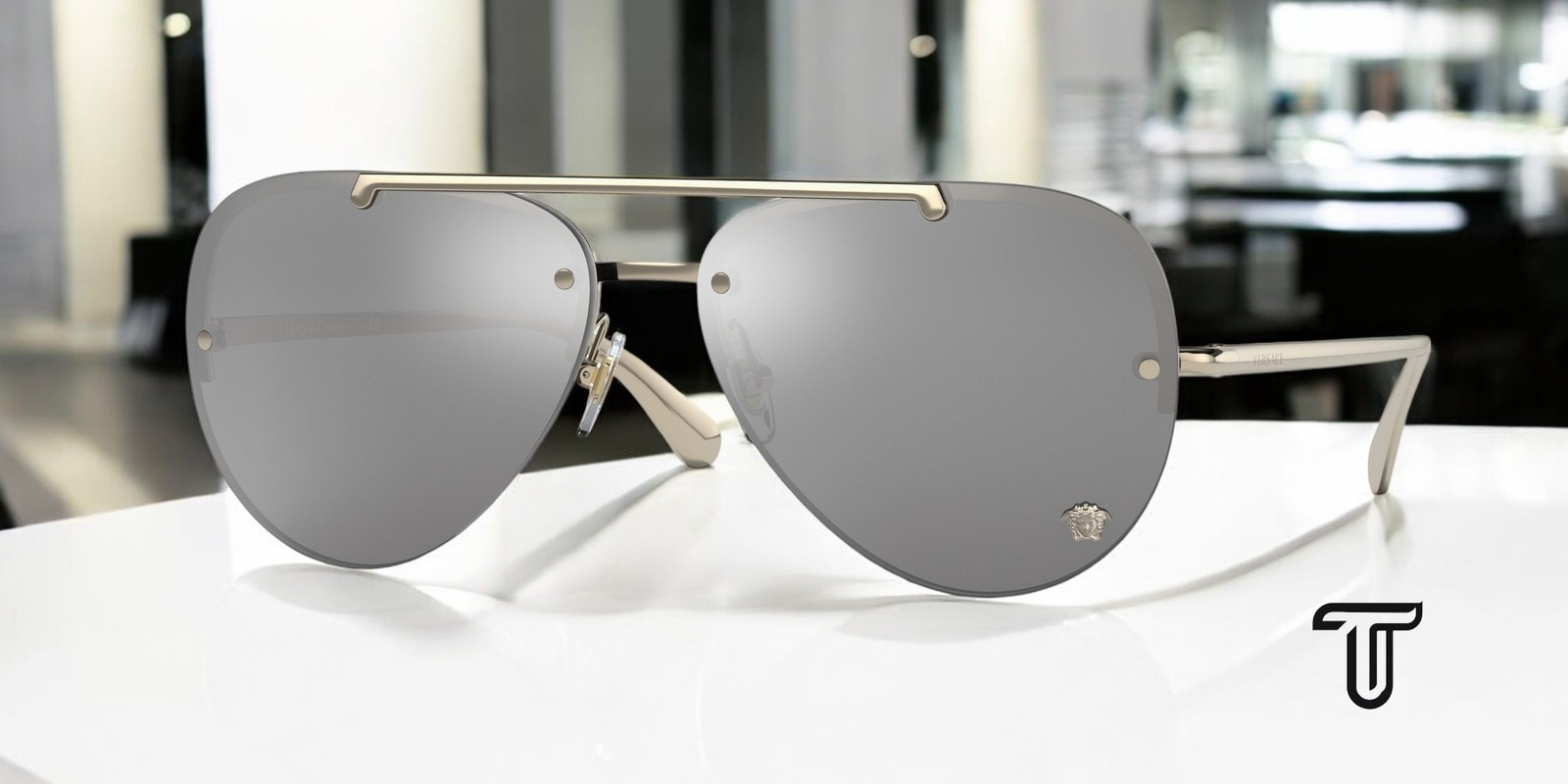 VERSACE VE2231 12526G Pale Gold Lt Grey Mirror Silver 60 mm Women’s Sunglasses