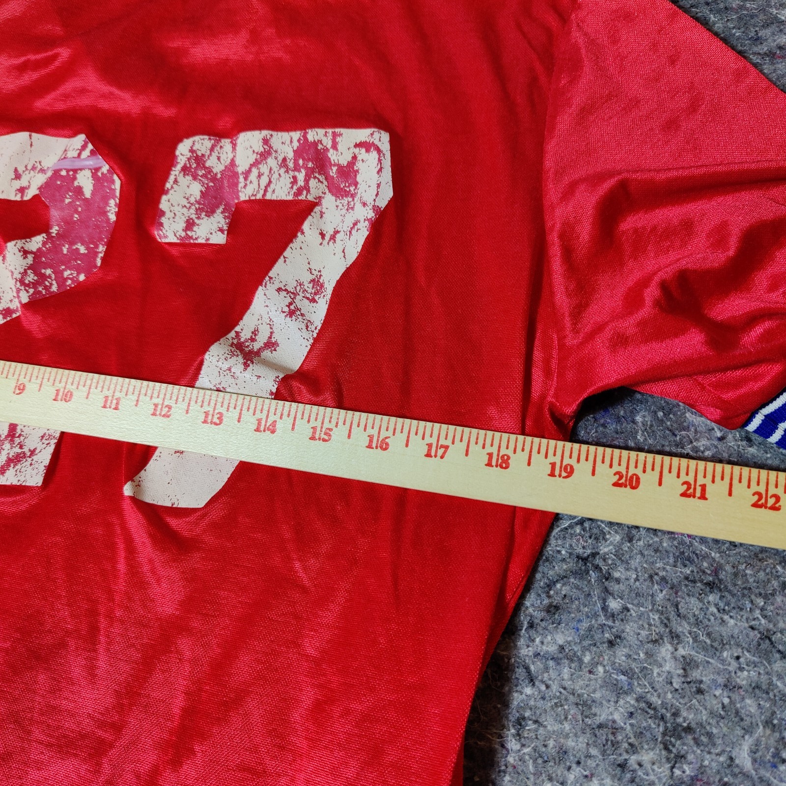 Vintage Satin Soccer Jersey Size XL Red #27 Ringer Silky Shiny Collared 90s