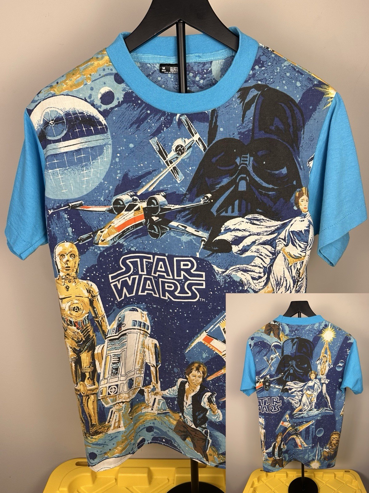 Vintage Star Wars 1977 Sheet AOP T-Shirt Single Stitch USA Size Medium 19”x27”