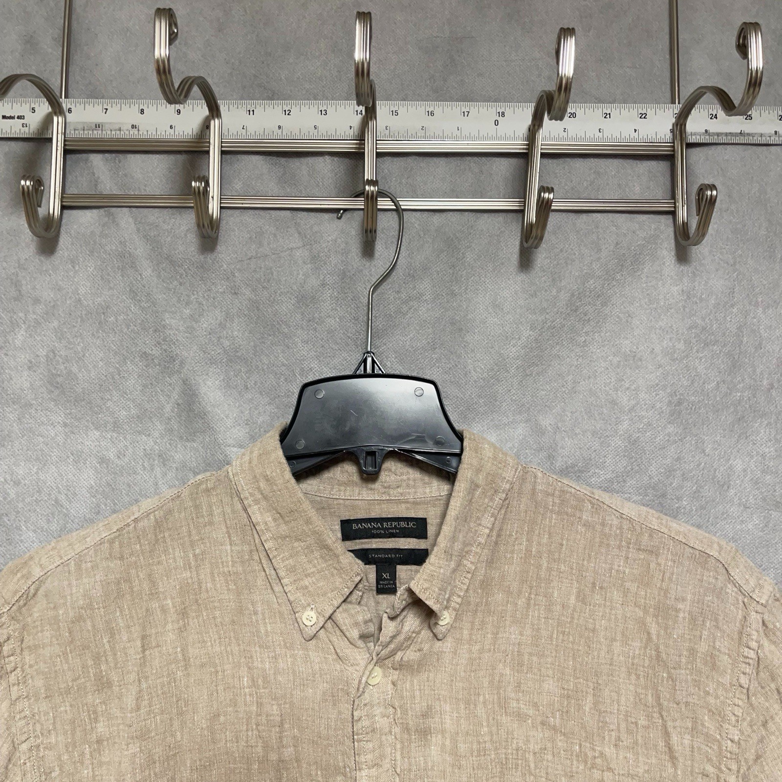 Banana Republic Shirt Men XL Beige Linen Hopsack Standard Button Casual Academia