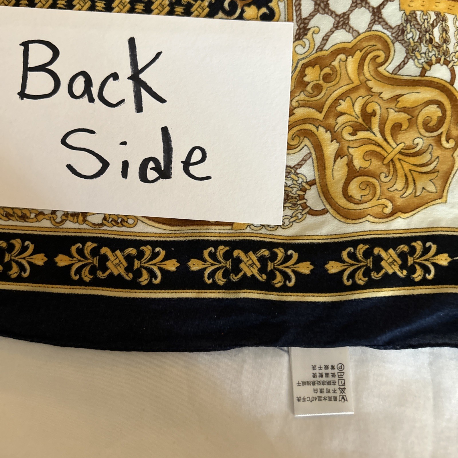 Scarf 100% Silk Gold Navy Blue And Beige Equestrian Scarf 20 Inches By 20 Inches