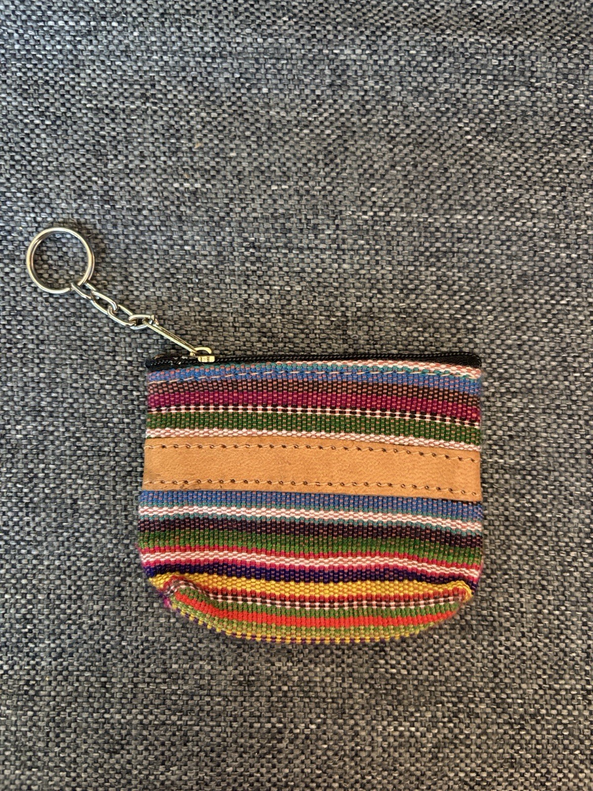 Cancun Mexico Multicolor Striped Zip Coin Wallet Keyring Credit Card Women