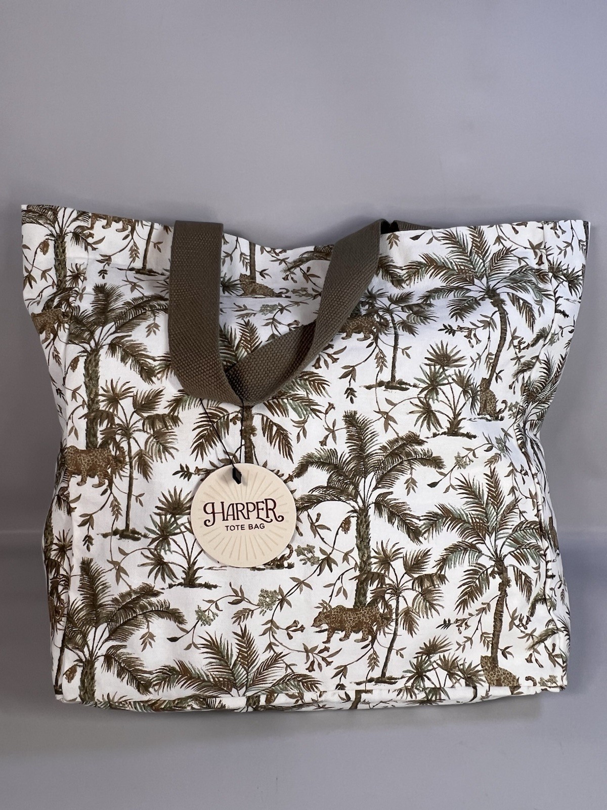 Harper Leopard in Jungle Print Canvas Tote Bag 100% Cotton 15″ X 16″ NWT