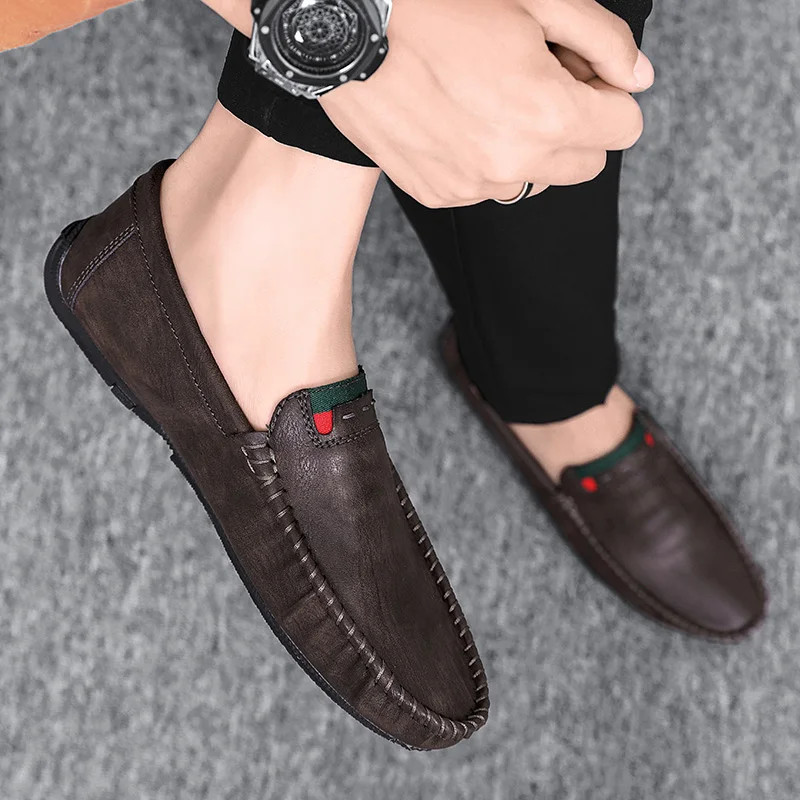 Soft PU Leather Comfortable Driving Shoes Men’s Outdoor Casual Flat Boat Shoes
