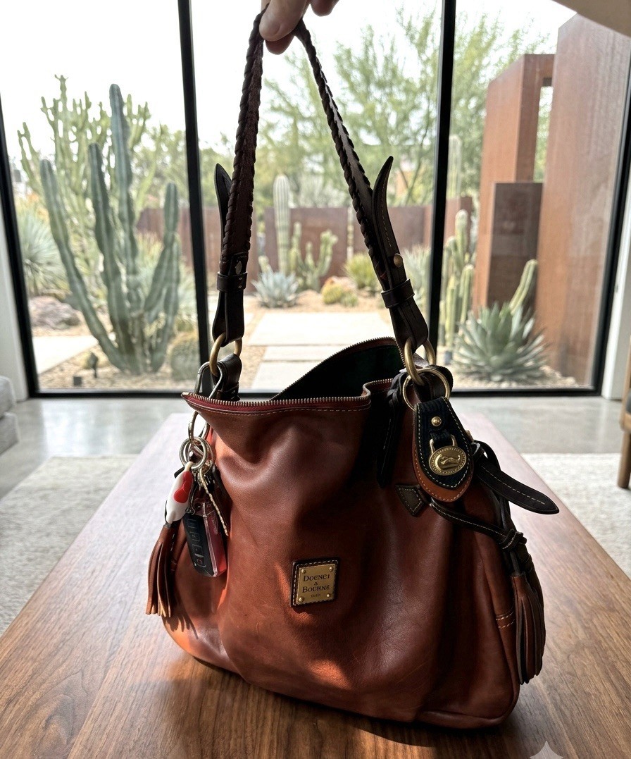 Dooney & Bourke Women’s Brown Hobo Shoulder Bag Zip Tassel Gold Hardware