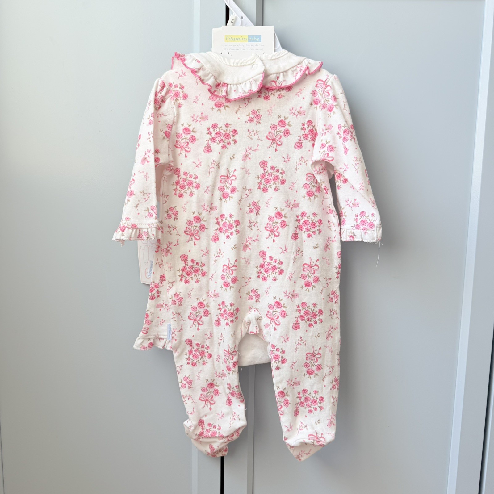NWT Vitamins Baby Girls Pink Flower Bird 6pc Coverall Pants Bodysuit Bib 0-3M
