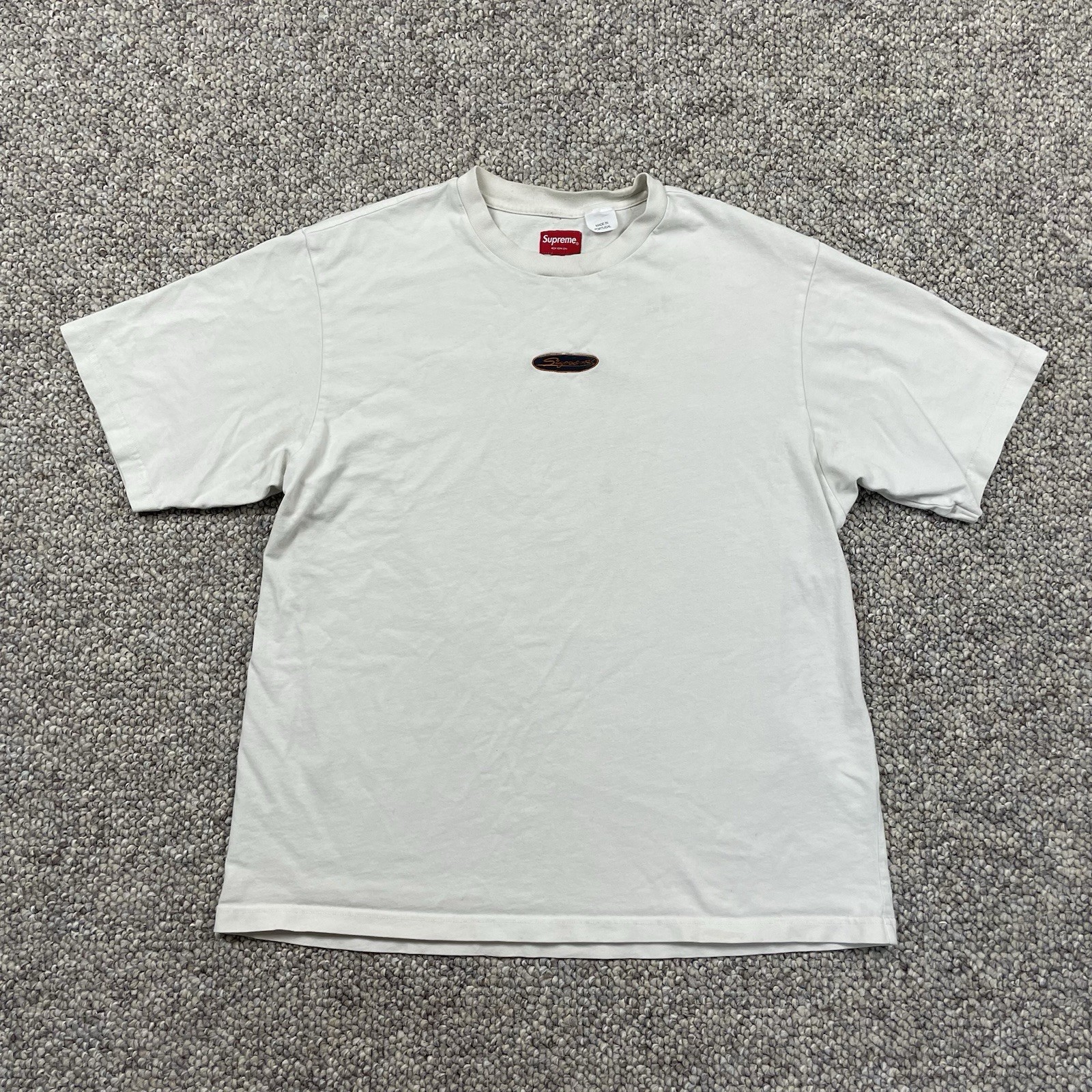 Supreme New York City Mens Oval Logo Short Sleeve T Shirt Ivory Size L