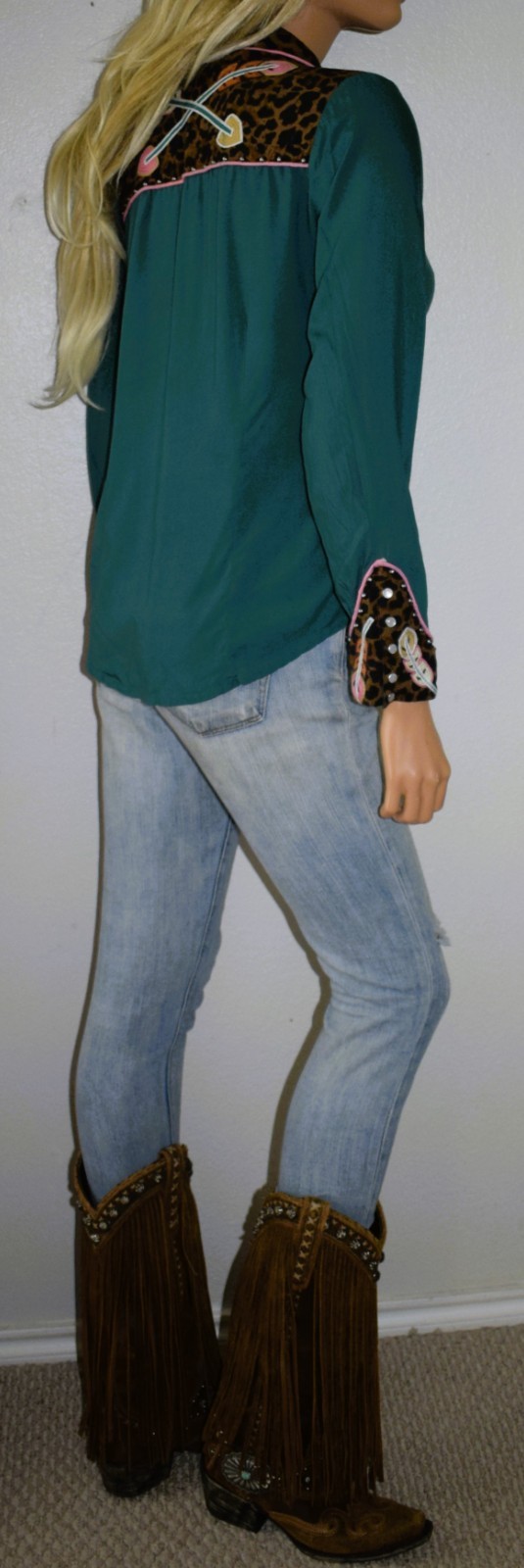 DOUBLE D RANCH Cheetah Feather Shirt X Small