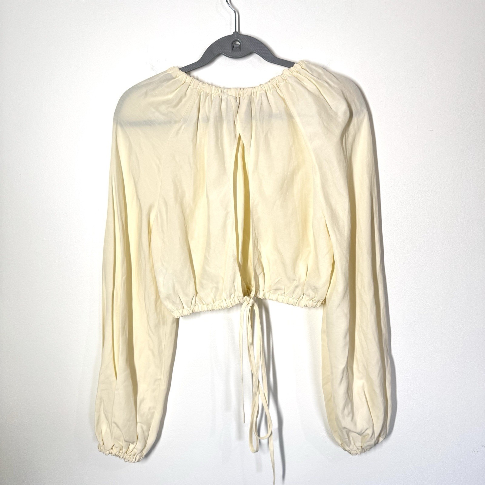 & Other Stories Voluminous Crop Top Ivory Cream Linen Balloon Sleeve Blouse A