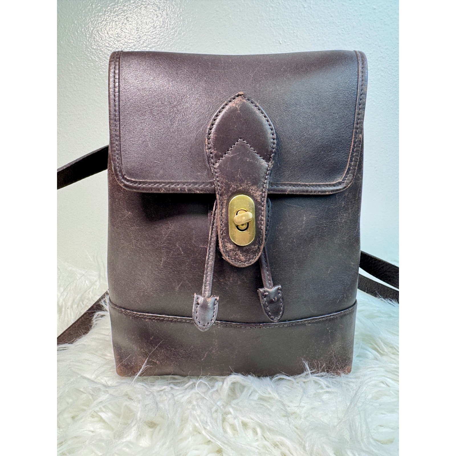 Vintage Croft & Barrow Leather Backpack Dark Brown Chocolate Turn Lock Flap