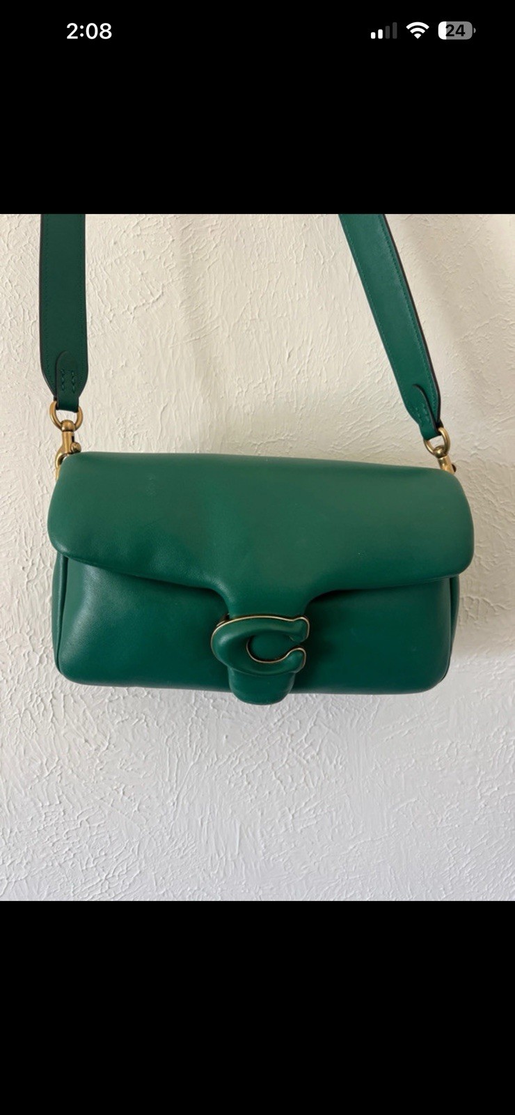 COACH Green Small Tabby Shoulder Bag Turn Lock/Zip, Adjustable Strap, Card
