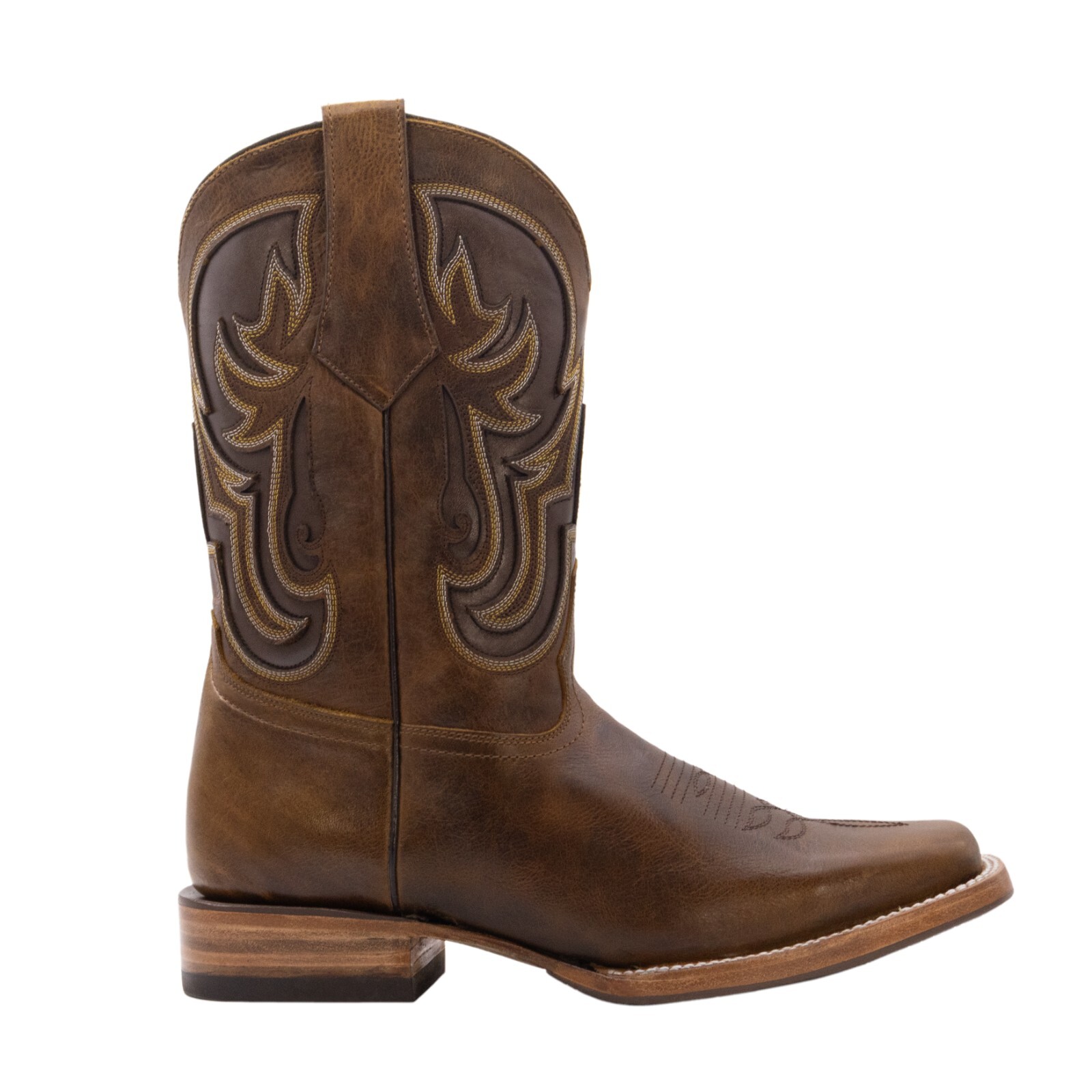 Men Genuine Leather Ranch Square Toe Brown Western Boots Handcrafted Quality
