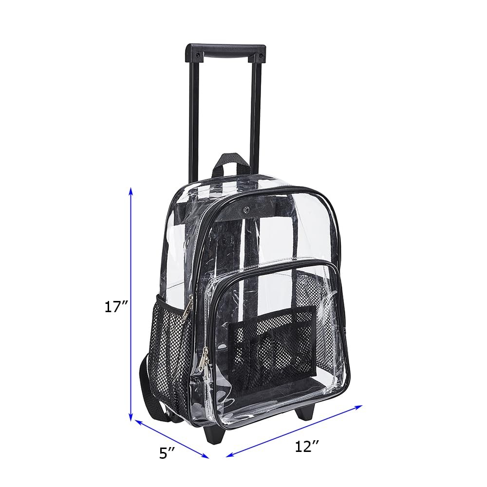Cold-Resistant Security Rolling Clear Backpack with Wheels Black