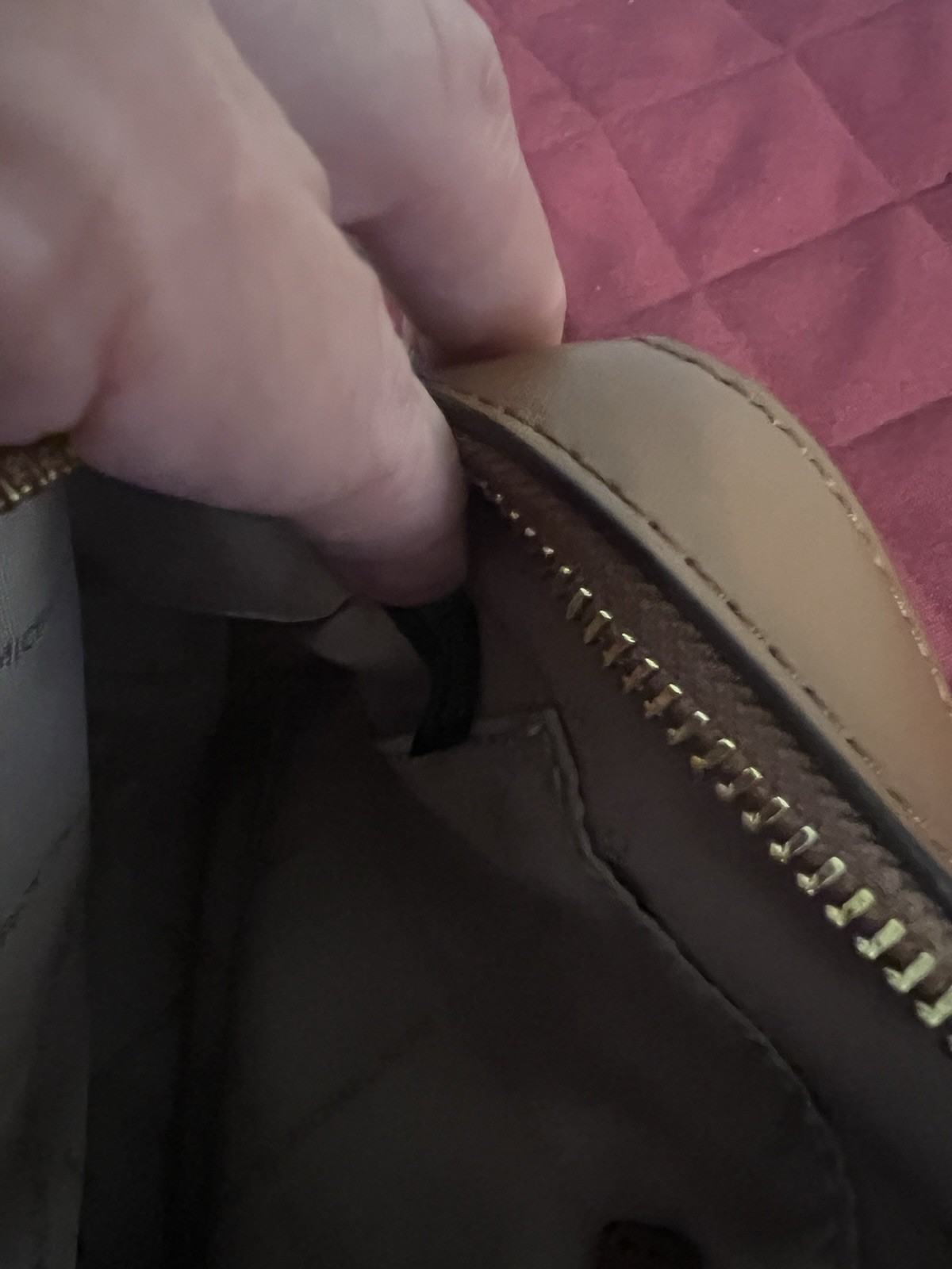 Michael Kors Signature MK Logo Zip Small Crossbody Beige/Brown Gold Strap