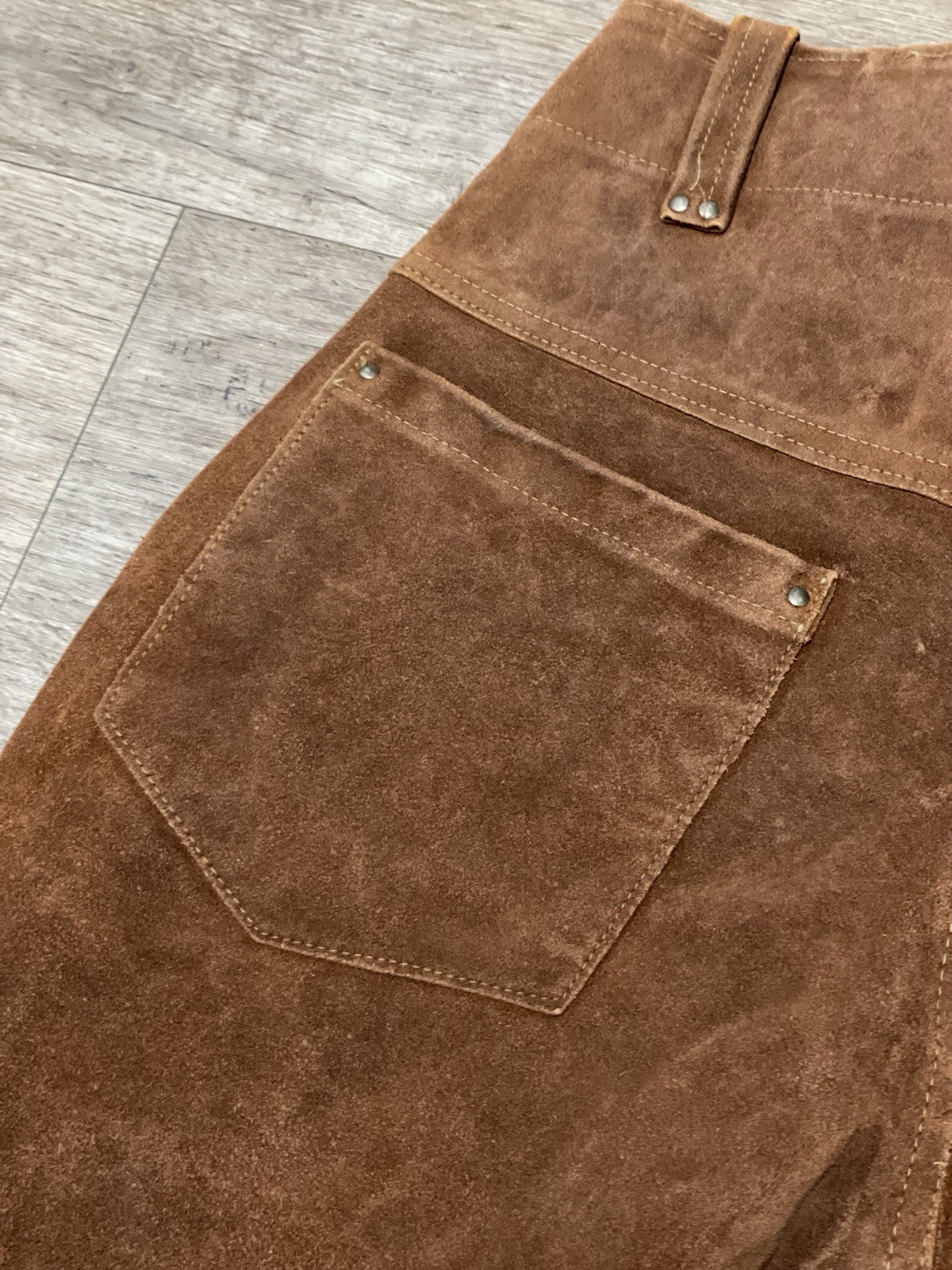 Vintage 1960s 1970s Brown Leather Pants Snap Fly 26” Waist Western Suede Native