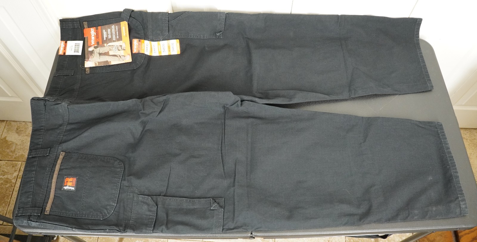 Wrangler Riggs ranger workwear carpenter jeans ripstop black hammer loop 54×30