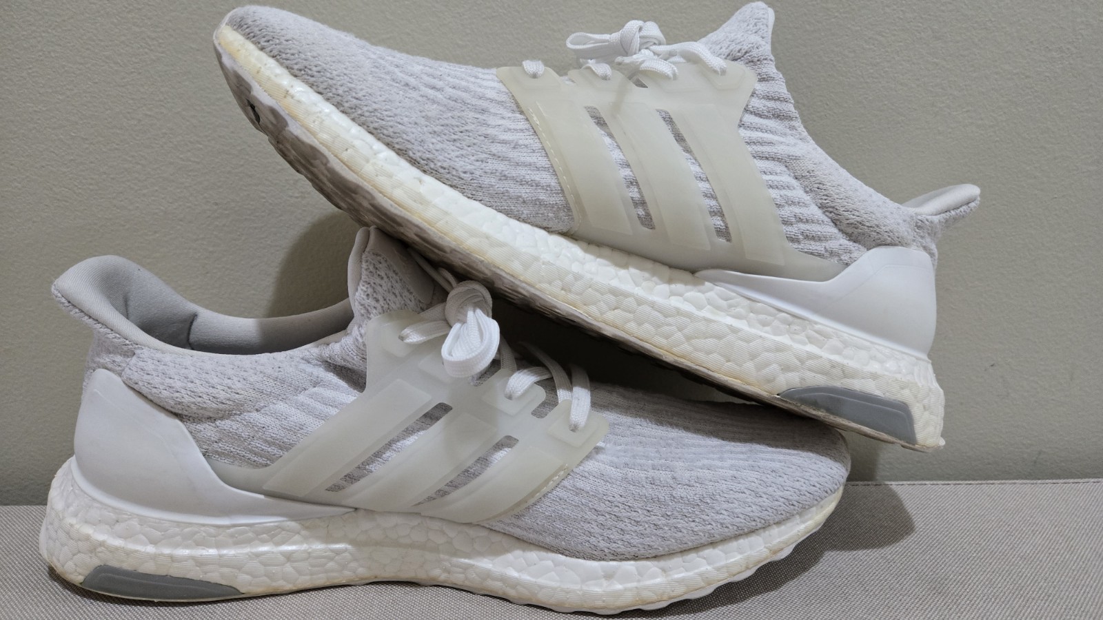 ADIDAS ULTRA BOOST 3.0 2017 TRIPLE WHITE GREY RUNNING SHOES MENS SZ 10.5 NICE!