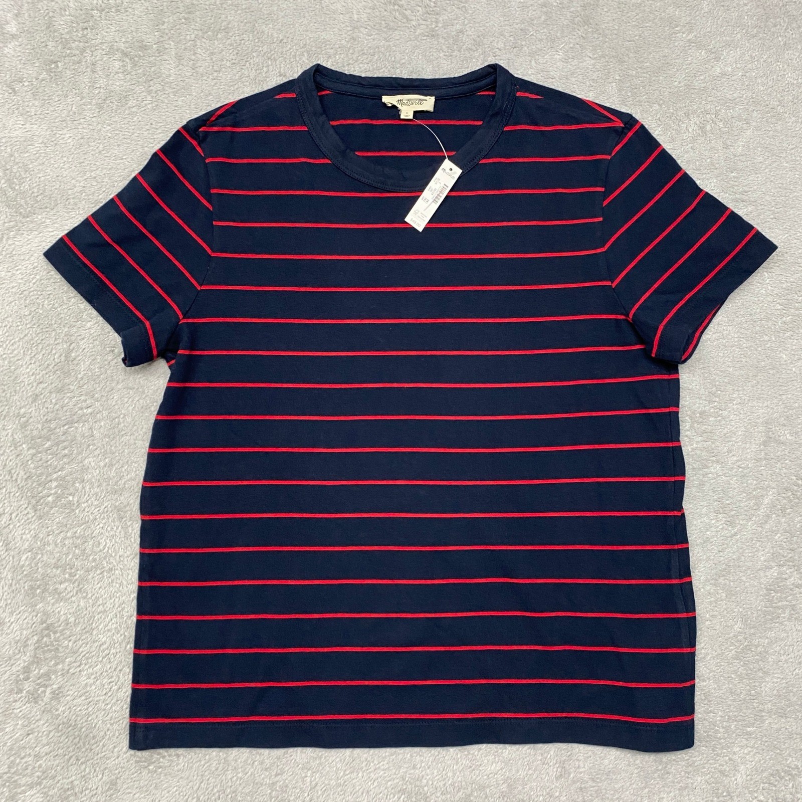 Madewell Top Womens Small Perfect Crewneck Tee Jersey Navy Red Stripe NY733