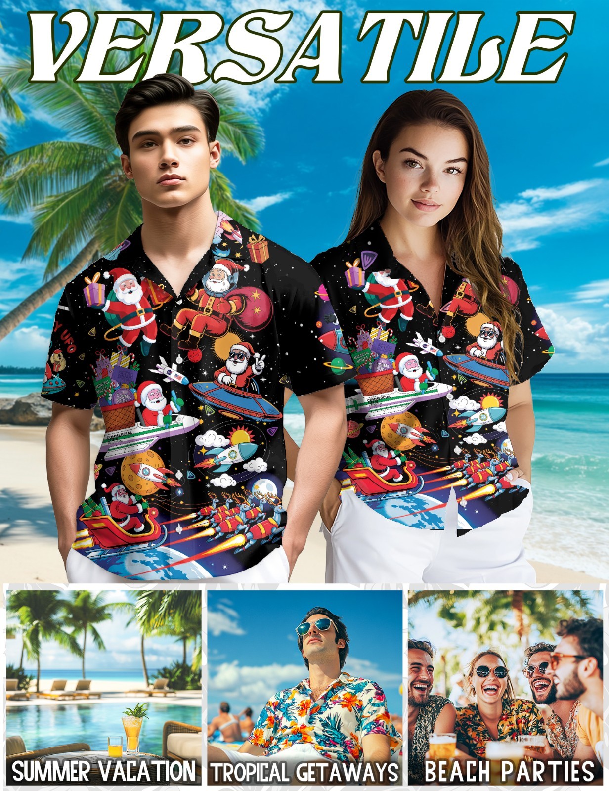 Santa Astronaut Hawaiian Shirt Space Christmas Galaxy Holiday Gift
