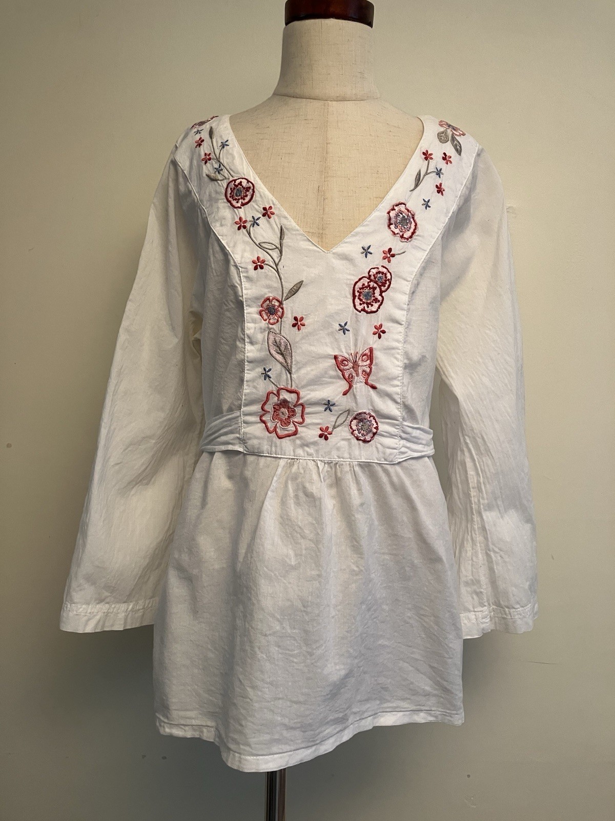 H&M Womens Embroidered Cotton Top Size 4 Milkmaid Pastoral Floral Peasant