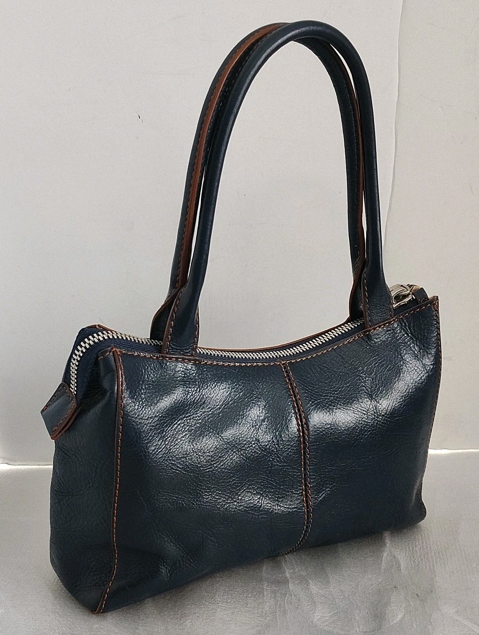 NEW Hobo International BLANCA Polished/Glaze Leather Satchel Top Handle Bag NAVY