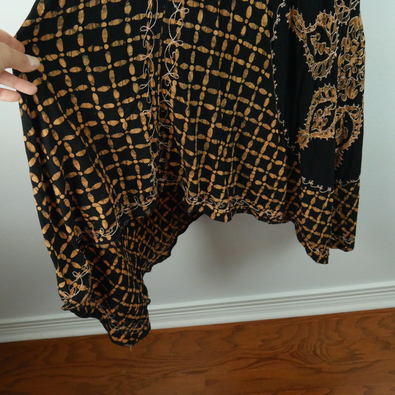 Embroidered Batik Handkerchief Hem Dress Free Size Festival Fairy Grunge Hippy