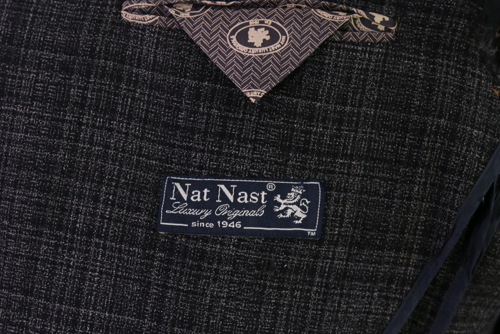 Nat Nast Gray Black Plaid Peak Lapel Patch Pocket Wool Blazer Jacket 42R