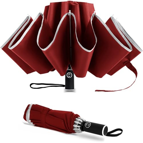 Inverted Umbrella, Durable Windproof Travel Umbrella, Compact Upside Wine Red