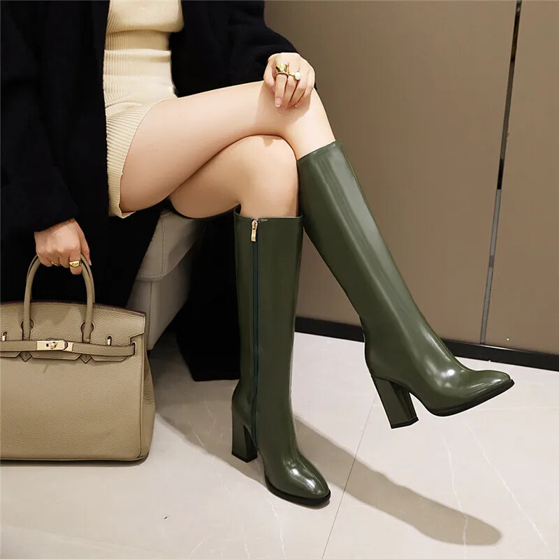 New For Girl Women’s Elegant Knee High Boots High Boots Zipper Heeled Long Shoes