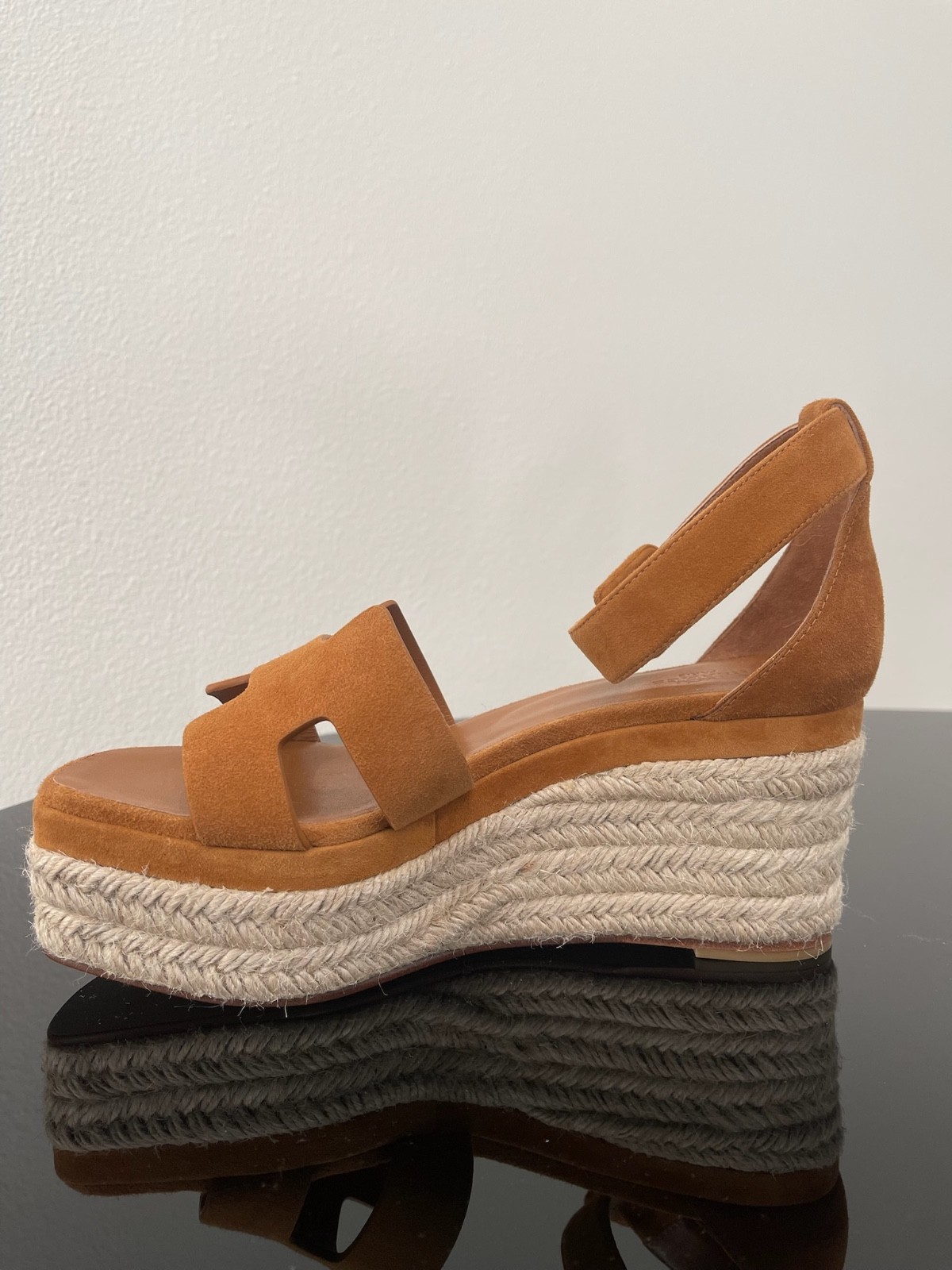 Hermès Elda Espadrille NIB Wedge Sandals Naturel Suede Goatskin Size 37 New Box