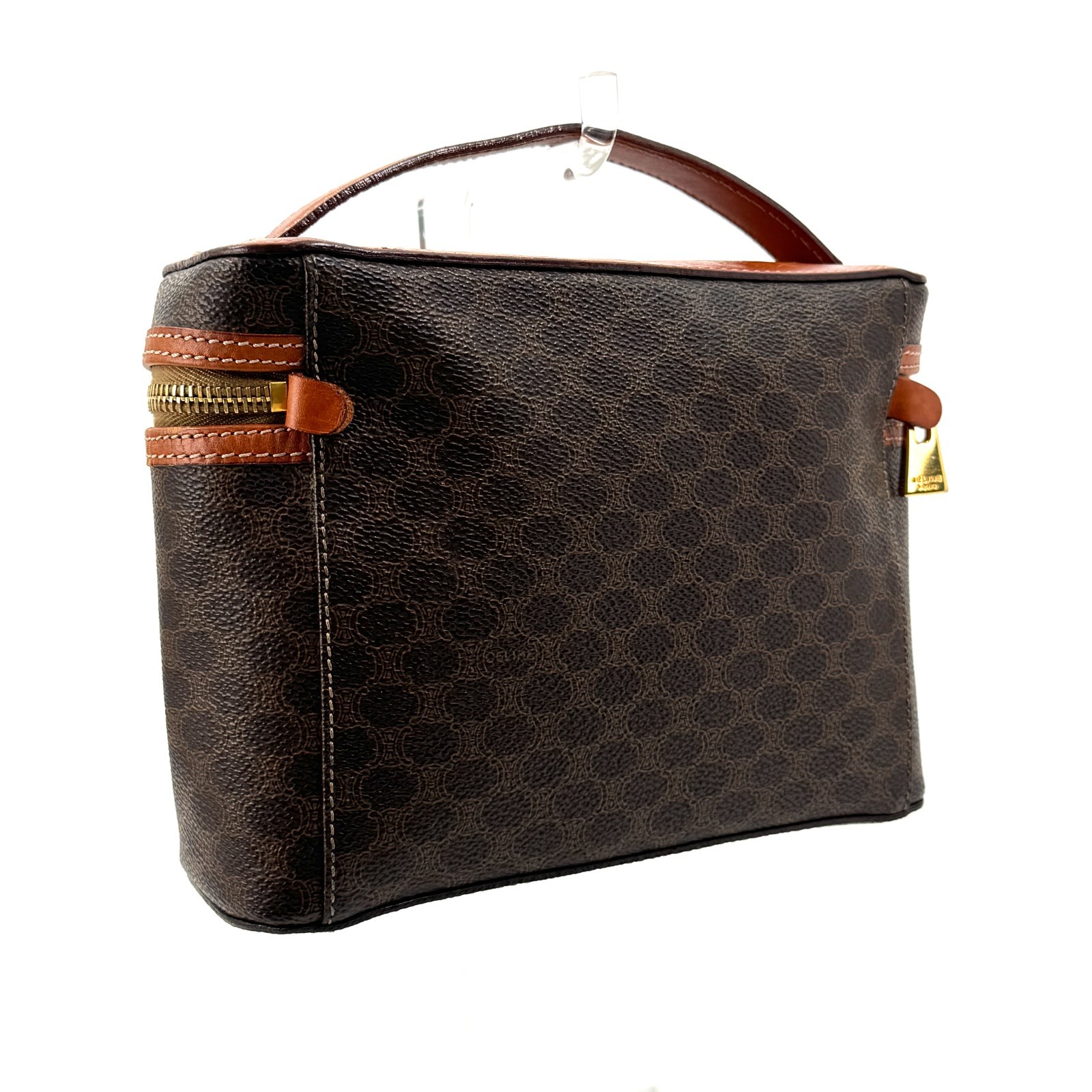 CELINE Macadam Vanity Bag Brown Cosmetic Pouch Handbag Authentic 0035
