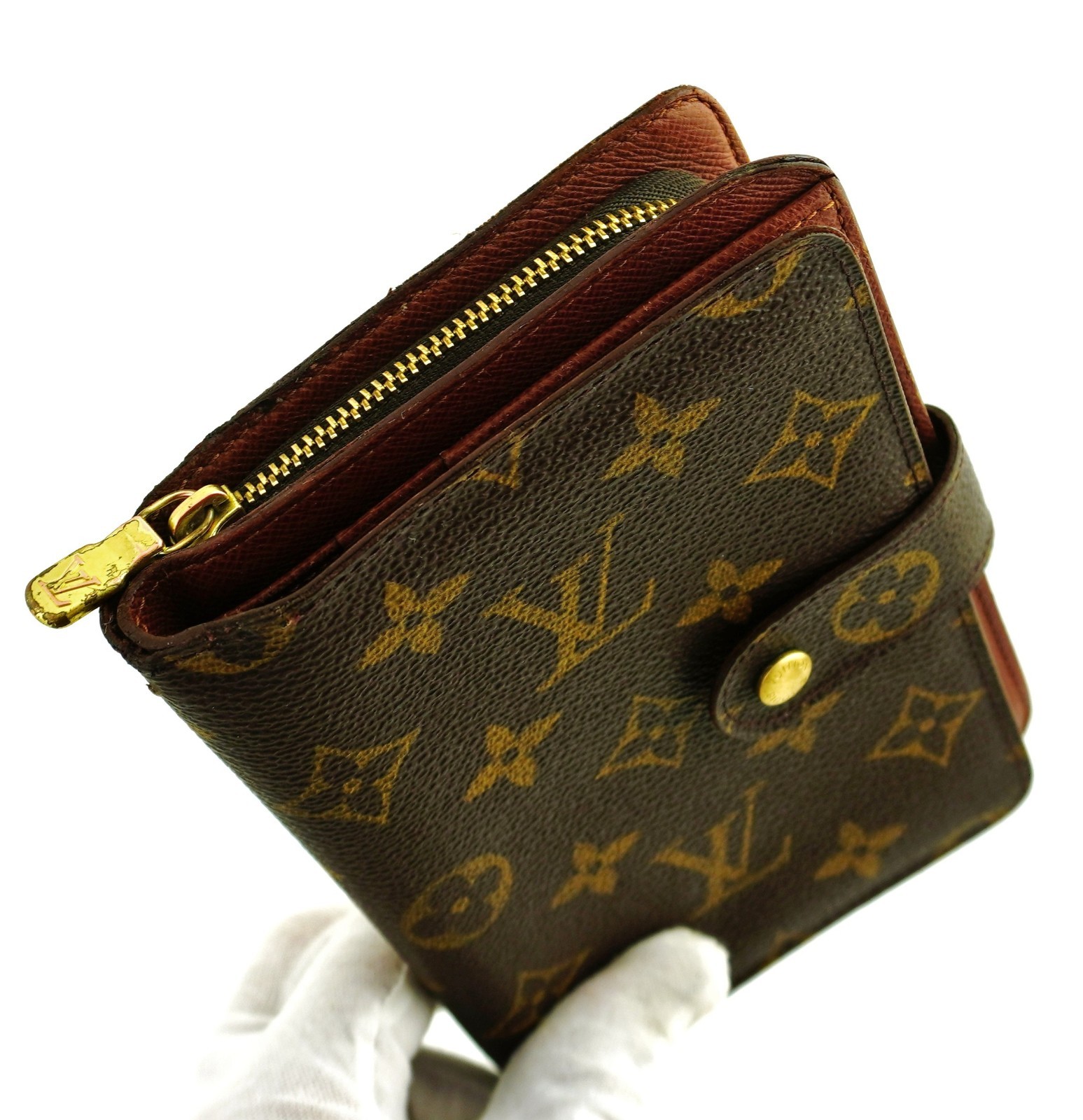 Authentic LOUIS VUITTON LV Monogram Canvas Leather Zippy Passport Clutch Wallet
