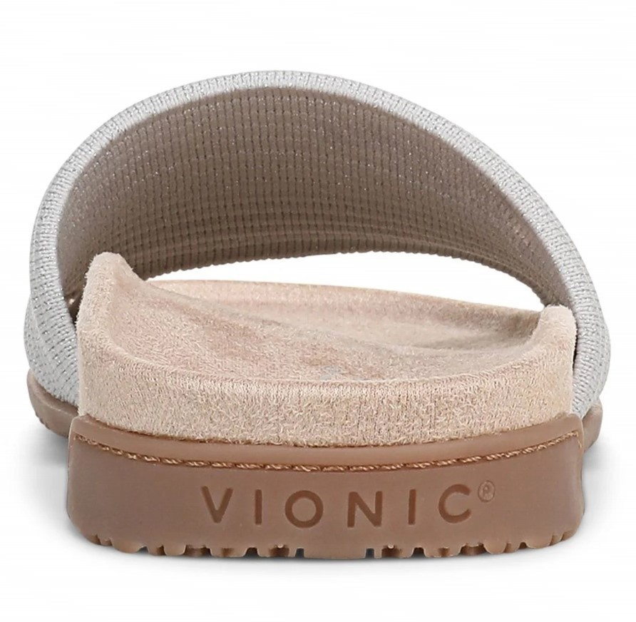VIONIC Women Evie Knit Slide Sandal, Vapor Silver (NEW)