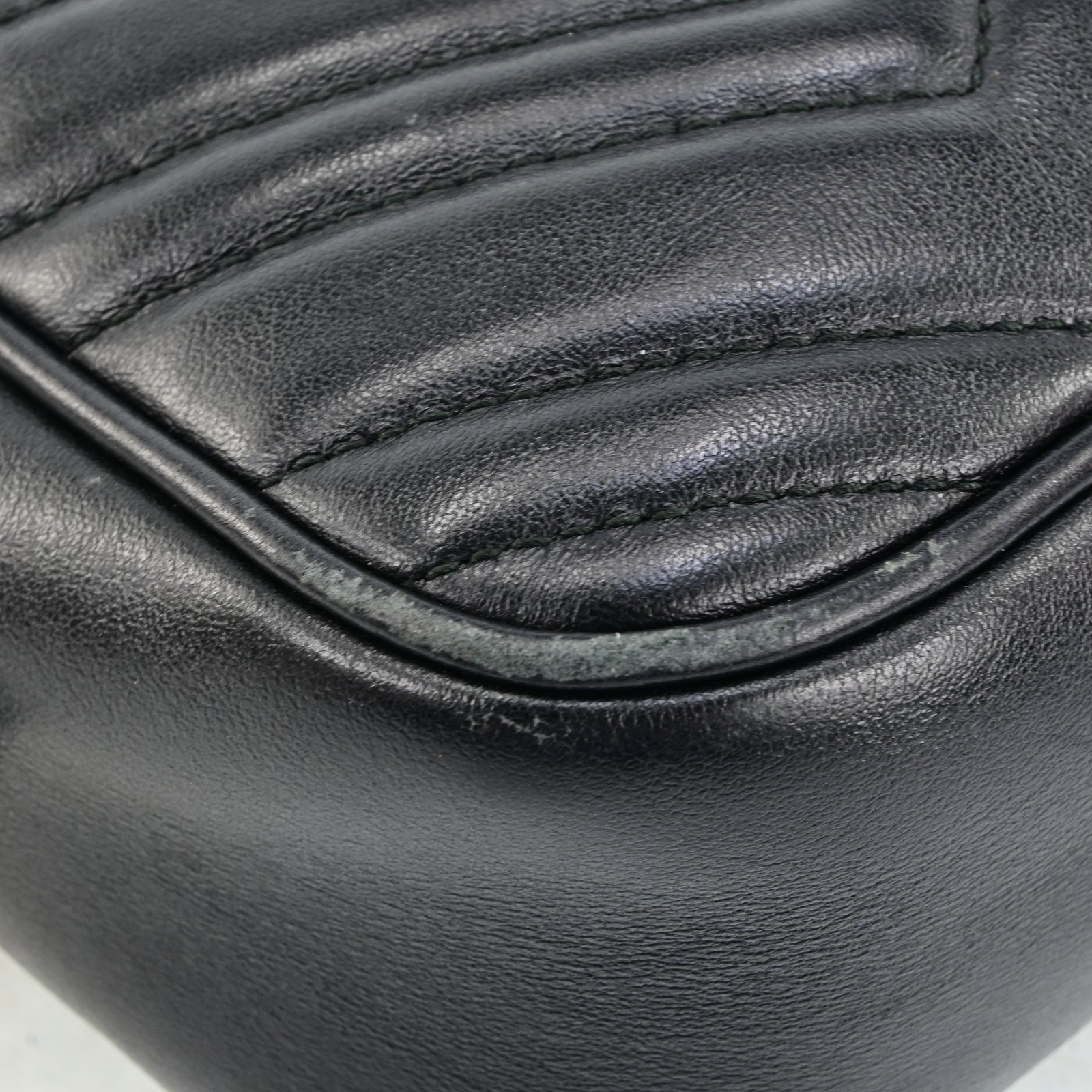 Auth GUCCI GG Marmont Chain Shoulder Cross Bag Leather 447632 Black F1594SG708