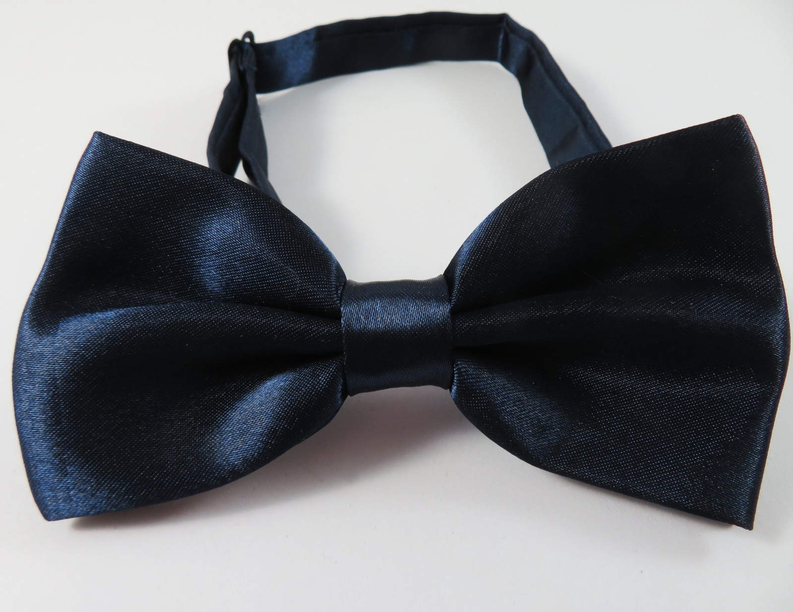 Navy Blue Silky Sheen Bowtie Adult Size Adjustable Band 10.25 To 18.5 Inch Neck